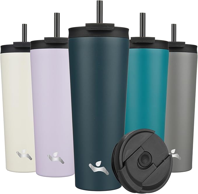Konokyo 26 OZ Insulated Tumbler with Lid and 2 Straws Stainless Steel Water Bottle Vacuum Travel Mug Coffee Cup,Navy blue