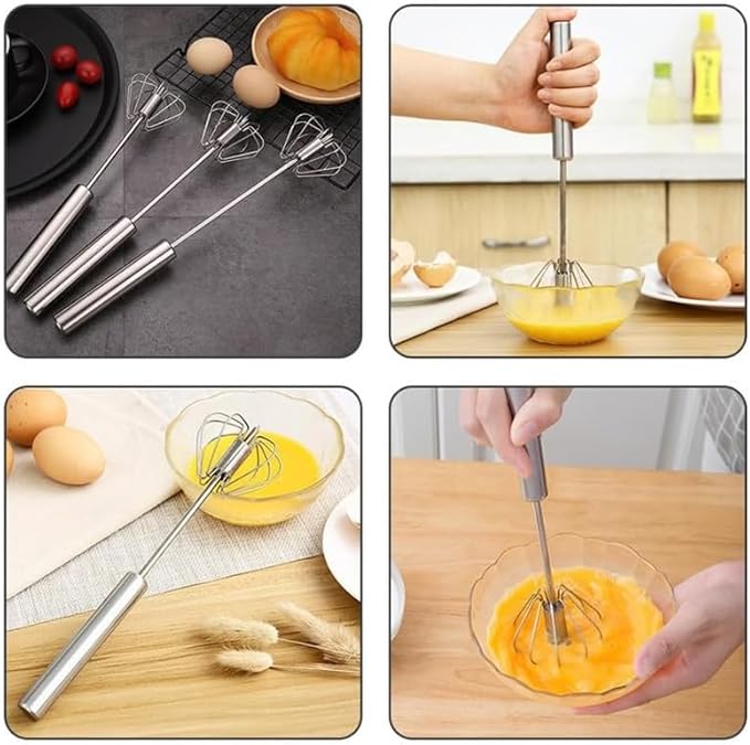 Handheld Mixer, Stainless Steel Semi-Automatic Whisk, Rotating Semi-Automatic Egg Beater, Hand Push Mixer Stirrer Tool for Cooking Kitchen Home Egg Milk