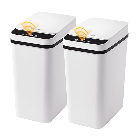 Bathroom Trash Can with Lid 2.6 Gallon Automatic Touchless Trash Cans Small Garbage Can for Kitchen, Toilet, Bedroom, RV, Living Room (2 Pack)