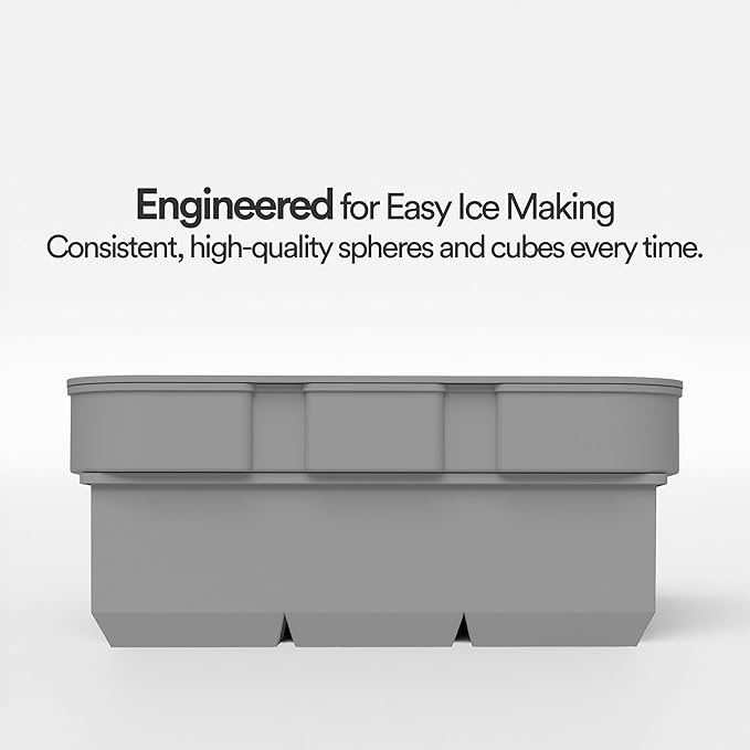 Silicone Ice Cube Trays – Large Silicone Molds for 2-Inch Ice Cubes and Spheres Whiskey Ice Cube Trays with Lids for Cocktails & Bourbon – Set of 2