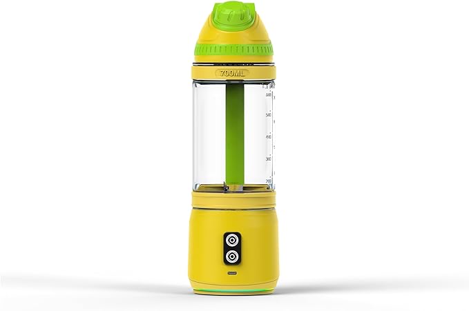 Portable Blender, Anti-Jamming 300 Watt for Shakes and Smoothies, 24oz Travel Blender USB Rechargeable, BPA Free Sporty bottle with a Travel Lid.(Yellow Base Green Lid)