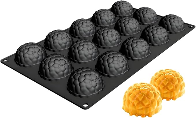 15-Cavity Silicone Baking Mold, Black, Raspberry Shape, Non-Stick, 11.3 x 6.69 in, for Chocolates, Desserts and Tea Time Treats