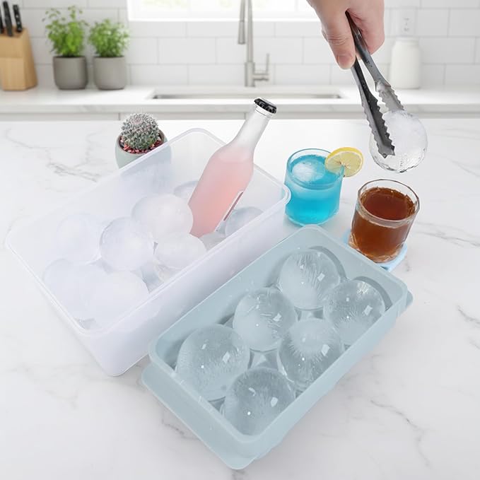 Large Ice Ball Maker Mold, 1.9" Round Ice Cube Mold for Whiskey Bourbon Cocktail, 6 Balls, Sphere Ice Mold, Big Ice Cube Tray with Container and Tongs, Easy to Fill & Release
