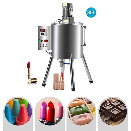 120W 110V Heated Mixing Tank, Stainless Steel Heating Stirring Pot with Stirrer & Temperature Control, for Lipstick Filling, Candle Making, Melting Shoe Polish Ointment Petroleum Jelly (30L)