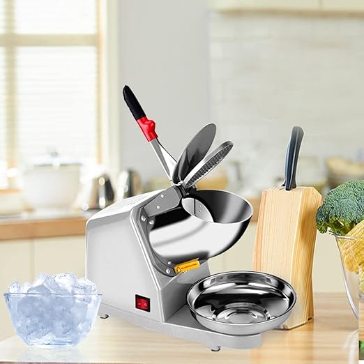 Yahpetes Electric Shaved Ice Machine 1Pcs Electric Dual Blades Ice Crusher Shaver Snow Cone Maker Machine 187lbs/hr for Home and Commercial Use (Silver)