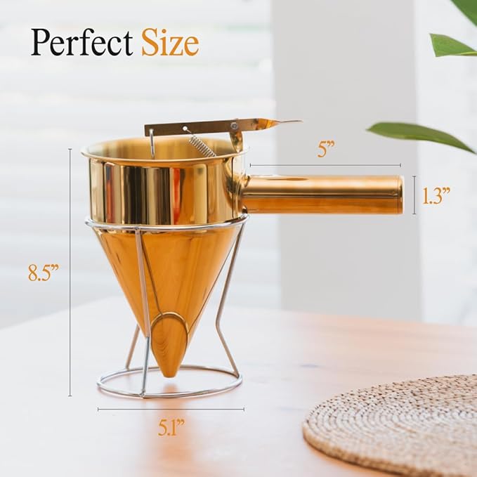 Pancake Batter Dispenser (Gold) - 40oz Batter Dispenser - Precise Pancake Maker and Versatile Kitchen Tool- Durable Stainless Steel Funnel Design - Stainless Steel Pancake Batter Dispenser by Newlie