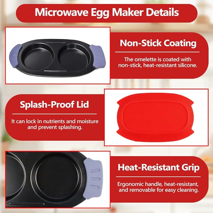 Quick-Heat Microwave Egg Cooker,Multi-Use Egg Poacher/Fryer for Breakfast Sandwiches, Double Egg Cooker with Silicone Spatula,Dishwasher-Safe,Save Time, Heat Resistant Handle for Kitchen, Travel