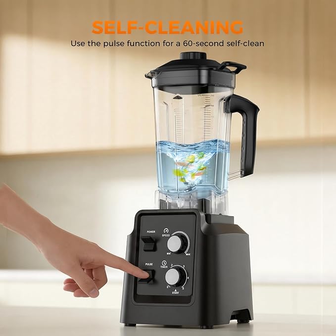 Blender for Smoothies, 68oz Countertop Blenders for Kitchen with 20oz Grinder Cup, 1800W Smoothie Blender, Ice Crushing, Frozen Fruit, Protein Shake Maker with Timer, Self Cleaning, Black