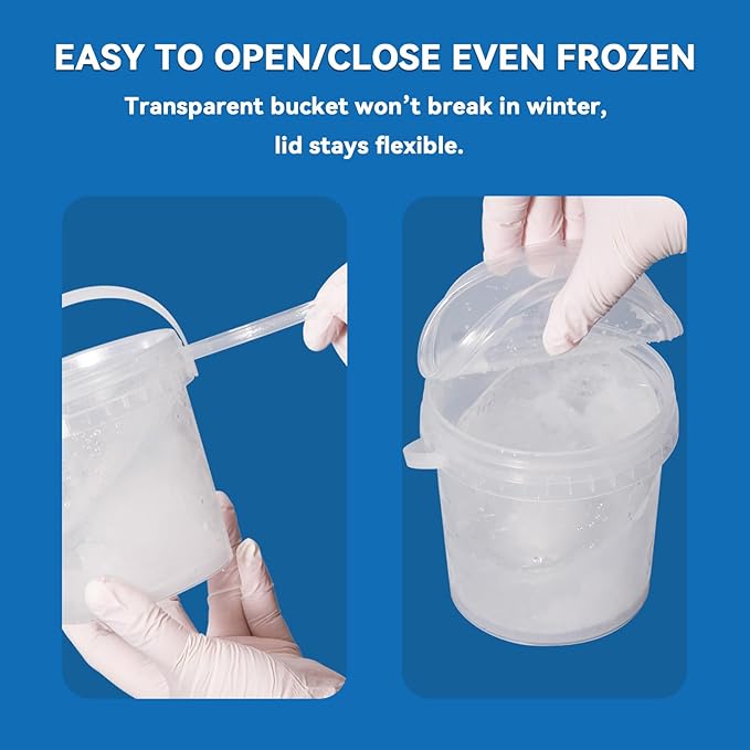 4 Pack 34 Clear Plastic Buckets with Secure Pressure Lids - Food Safe Storage Containers with Tear Strip & Blue Lines, Ideal for Food, Soup, Freezer Storage