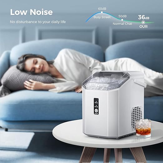 Antarctic Star Nugget Ice Maker Countertop, Chewable Pellet Ice Machine with Self Cleaning Function, Pebble Portable Ice Maker with Ice Scoop for Home Kitchen Office (White)