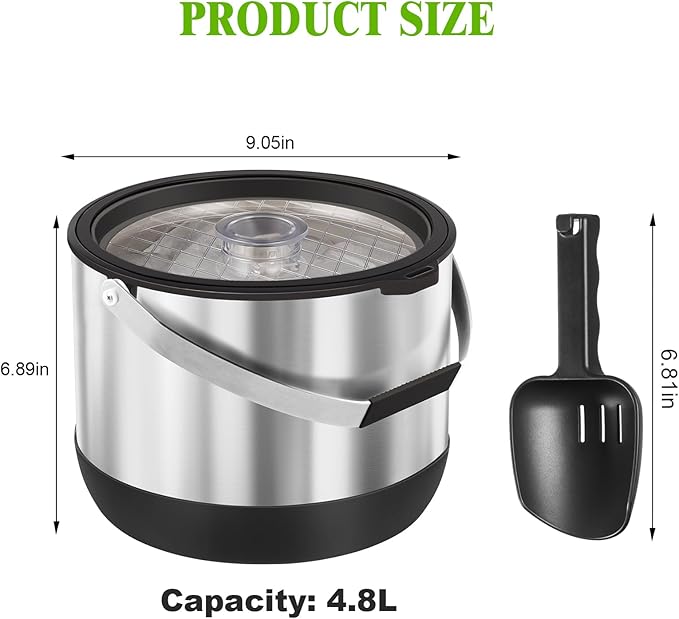 5QT/4.8L Insulated Ice Bucket for Parties, Large Capacity Double-Wall Beverage Bucket with Scoop & Lid for Champagne, Wine, Cocktail (Black)