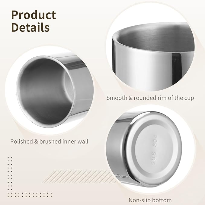 Joyibay 4 Pcs Stainless Steel Whiskey Glass Set, 300 ml Double Walled Insulated Tumbler, Unbreakable Old Fashioned Drinking Cup, Metal Cups for Drinking, Ideal for Bourbon Scotch Cocktails