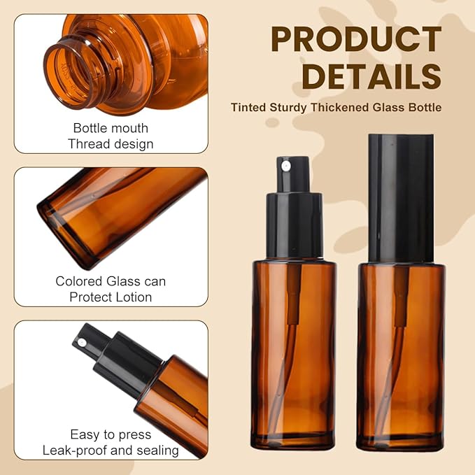 2 Pcs 120 ml / 4 oz Amber Glass Spray Bottles Empty Refillable Fine Mist Spray Bottle Cosmetic Storage Containers for Essential Oil Aromatherapy Makeup Travel (60ML/2OZ)