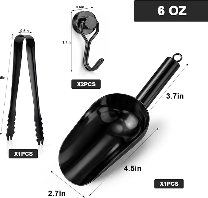 Stainless Steel Ice Scoop for Freezer with Magnetic Hook - Ice Scoop for GE Profile Opal 2.0 Nugget Ice Maker, for Kitchen Bar Party Accessories (6OZ-Black)