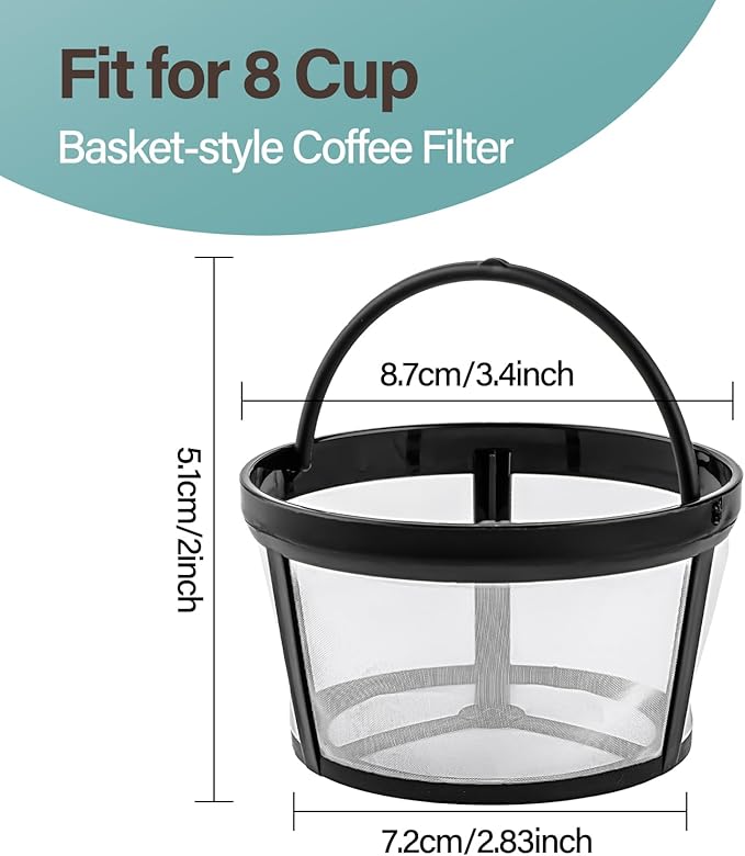 Prasacco Reusable Coffee Filters 4-8 Cup, Coffee Filter Basket Universal Coffees Filter Replacement Safety Nylon Mesh Reusable Filters for Coffees Makers and Brewers