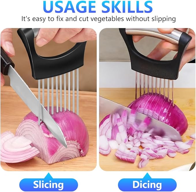Stainless Steel Onion Holder for Slicing, Onion Slicer and Cutter, Kitchen Utensil for Onions, Tomatoes, Avocados, Eggs, Meat and Vegetables (1Pcs)