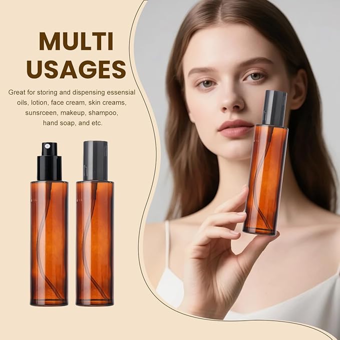 2 PCS 120ml 4oz Amber Glass Spray Bottles Refillable Glass Travel Bottles Fine Mist Spray Bottles Containers Cosmetic Bottles for Essential Oils Perfumes Other Liquids
