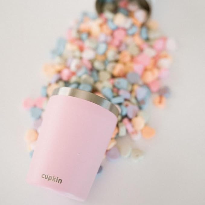 CUPKIN Stackable Stainless Steel Kids Cup Smoothie Tumbler, Powder Coated Insulated Tumblers, BPA Free Lid and Silicone Straw 8 Fl Oz (Pack of 1), Pink