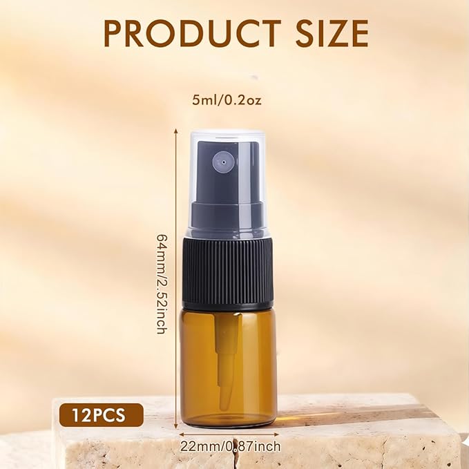 UPSTORE 12Pcs 5ml/0.17oz Glass Spray Bottles Empty Refillable Fine Mist Spray Bottle Dispenser with Cap Essential Oil Liquid Containers Jar for Perfume
