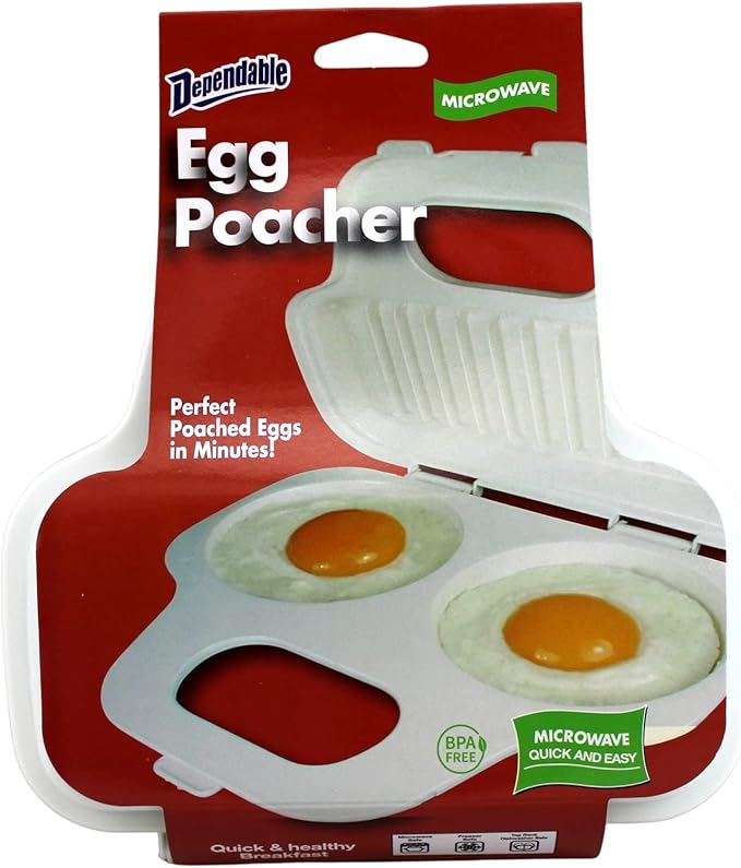 Microwave Egg Poacher BPA-Free by Dependable Industries Inc. Essentials – Quick & Easy 2-Cavity Egg Cooker for Perfect Poached Eggs in Minutes – Dishwasher & Microwave Safe