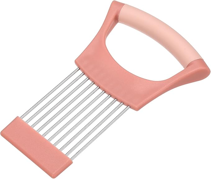 uxcell Onion Slicer Holder, Stainless Steel Vegetable Cutting Holder Food Cutter Tool for Slicing Storing Onions Tomatoes Potatoes Avocados Apples, Pink