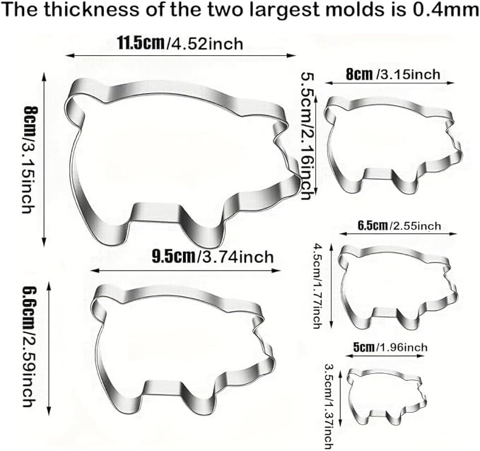Pig Cookie Cutters Set of 5 – Stainless Steel Sandwiches Cutters & Biscuit Molds for Kids – Sturdy Cutters for Cookies, Sandwiches – Small to Large Sizes 1.37 to 4.52 Inches – Food Grade & Health Safe