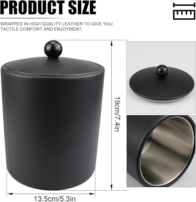 Insulated Ice Bucket with Lid Strainer Ice Tong – 1.3L Matte Black Stainless Steel Double Wall Ice Bucket for Parties