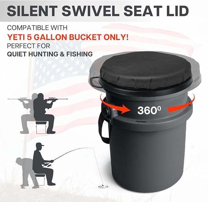 5 Gallon Bucket Seat for Yeti, Swivel Lid With Padded Top for Cozy Sitting, Cushion for Outdoor Fishing, Hunting, Gardening, Camping, Car Washing, Baseball Training