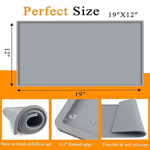Nugget Ice Maker Countertop Mat with Non-Slip Dots, Waterproof Silicone Mat for Portable Small Mini Countertop Ice Machine Maker, 19''x12''