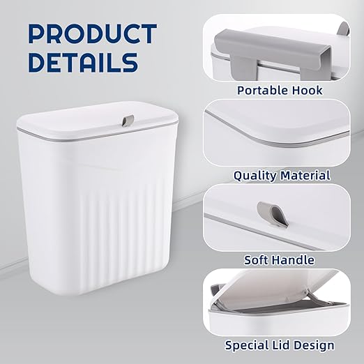 3 Pack Hanging Trash Can with Lid, Kitchen Compost Bin for Counter Top or Under Sink, Waste Basket Wall Mounted Garbage Can for Cupboard/Bathroom/Bedroom/Office/Camping (White)