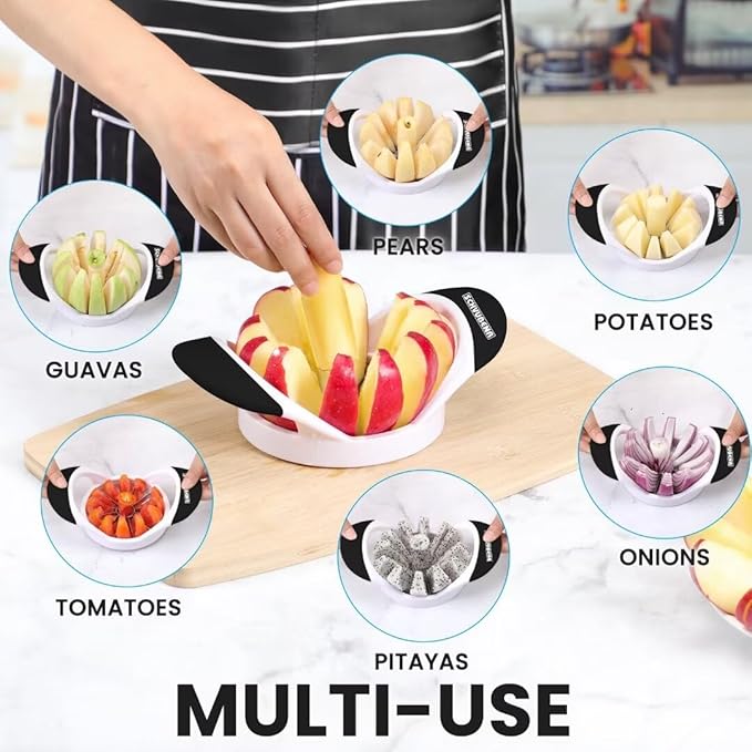 SCHVUBENR 12-Blade Apple Slicer and Corer - 4.72 Inch Sharp Stainless Steel Apple Cutter - Professional Apple Divider Tool for Quick Slices - Easy to Use & Clean - Slice Fruits with Ease - Black