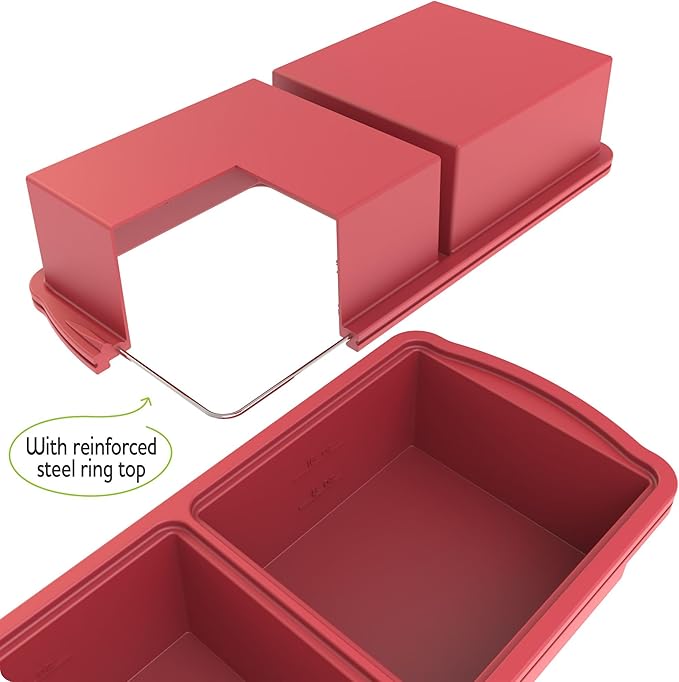 ZIP STANDING Silicone Freezer Trays with Lid,2-cup Soup Freezer Container large Ice Cube Molds with Reinforced Steel Ring Top for freezing Soup Sauce Broth Leftovers oven Dishwasher -Safe (red)