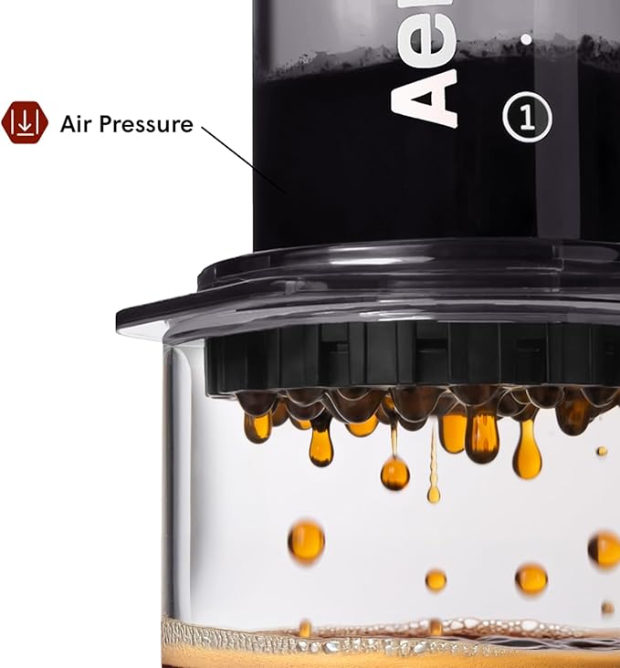 AeroPress Clear Black Coffee Press - All-in-One French Press, Pour-Over & Espresso Style Manual Brewer, 2 Min Brew for Less Bitterness, More Flavor, Small Portable Coffee Maker, Travel & Camping