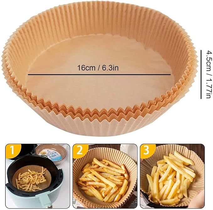 Air Fryer Paper Liners, 100PCS Non-stick Disposable Liners, Baking Paper for Air Fryer Oil-proof, Water-proof, Food Grade Parchment for Baking Roasting Microwave (100Pcs-6.3 inch)