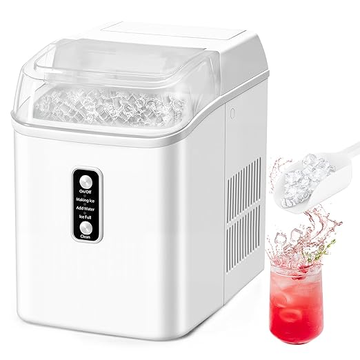 OLIXIS Nugget Ice Maker Countertop, Portable Ice Machine with 1.7L Water Tank, 26LBS/24H Fast Production, Auto-Cleaning & Quiet Operation, with Basket & Scoop, for Home Party Camping RV, White