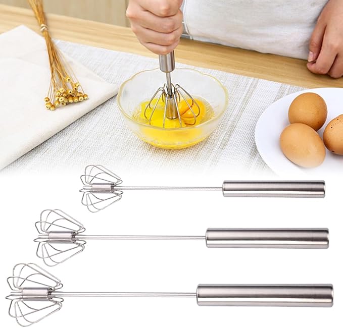 2026 Upgraded Stainless Steel Semi-Automatic Whisk, Stainless Steel Hand Push Rotary Whisk Egg Mixer, Hand Push Mixer Stirrer Tool Easy Whisk Egg Beater for Cooking (10+12+14 In)