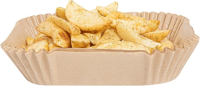 Restaurantware-Pastry Tek 6.3 x 6.3 x 1.8 Inch Air Fryer Liners, 100 Square Air Fryer Baskets - No-Stick Silicone Coating, Unbleached, Food-Grade Paper Liners, For Steamer, Microwave, Oven, Fry Pan