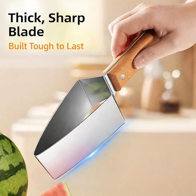 2026 Stainless Steel Watermelon Slicer, Triangle Watermelon Cutter, Stainless Steel with Wooden Handle for A Wide Variety Watermelon, Cantaloupe, Honeydew,and More (3PCS)