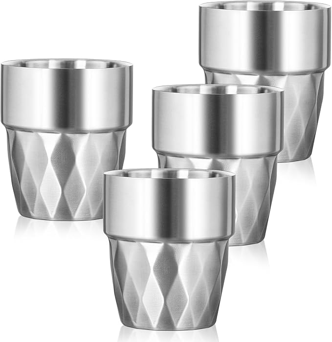 Steel Cups, 10 oz Insulated Tumbler, 4 Pack Double Wall Unbreakable Stackable Water Tumblers Insulated Stainless Metal Cup Premium Drinking Glasses for Travel Camping Home Outdoor