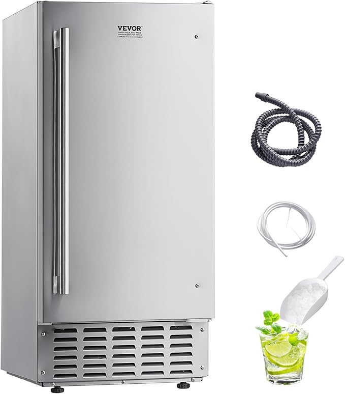 VEVOR Undercounter Built-in Ice Maker, 66 Lbs/Day Under Counter Nugget Ice Maker Machine with Reversible Door, Stainless Steel Freestanding Ice Maker for Commercial Home Kitchen, Electric Drainage