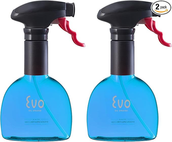 Evo Mini Oil Sprayers, Non-Aerosol for Olive Oil, Cooking Oils, and Vinegars, Blue, 8-Ounce Capacity, Set of 2