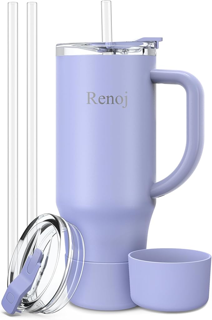 Renoj Insulated Mug 100% Leak Proof Insulated Water Bottle for Iced Coffee & Hot Drinks - Fits Car Cup Holder, Ideal Gift, 2 Straws & Silicone Boot - SnapShift Navy Blue 40 oz