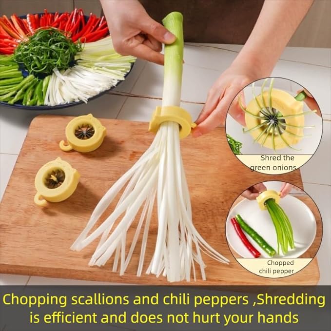 Professional Green Onion Shredder & Slicer - 12 Blade Stainless Steel Scallion Cutter with Safety Design, Perfect for Blooming Onion, Chili & Celery (2)