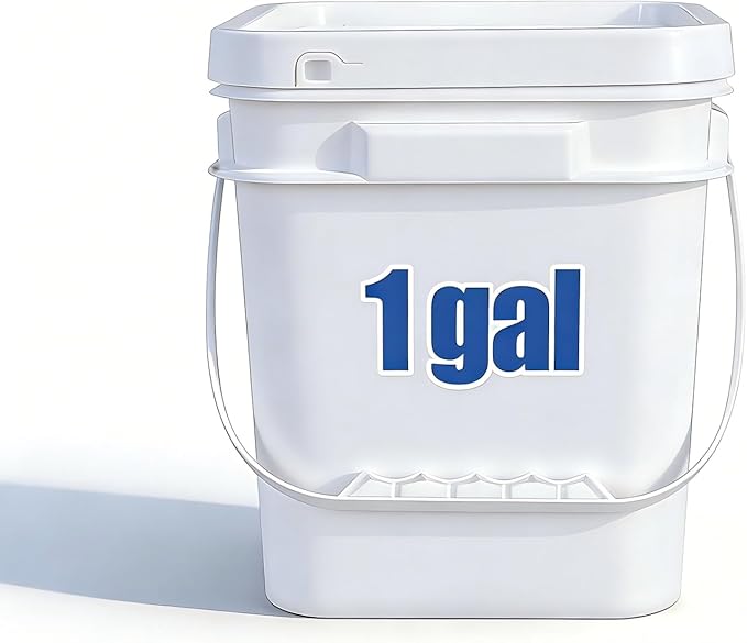 ASEVAT 5 Pcs 4 Liter (1 Gallon) Square Food Grade Bucket with Lid, White Plastic Pail with Handle for Storing Dry Food, Camping, Fishing