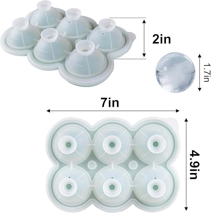 Ice Ball Mold, 2 Pack Silicone Ice Trays With Individual Cover - Easy Fill and Release Round Sphere Mold for Cocktails Bourbon - 1.7 Inch 12 Balls-Green