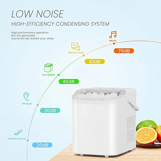 Ice Makers Countertop, Portable Ice Machine with Handle, 6 Mins 9 Bullet Ice Cubes with Basket and Scoop, 26lbs in 24Hrs, Auto-Cleaning, for Home, Kitchen, RV, Camping, White