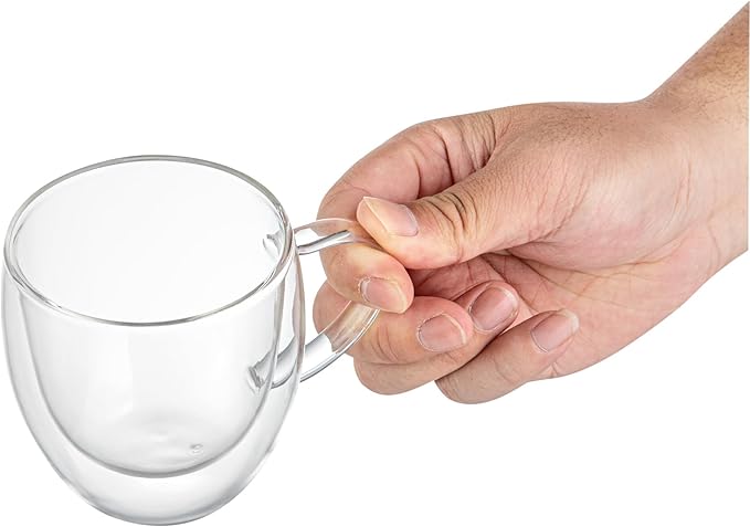 Restaurantware Coffee Cup 12 Pack of 8.45 oz Insulated Double-Wall with Handle Glass Borosilicate Coffee Cup Espresso Shot Dishwasher Safe For Hot Drinks