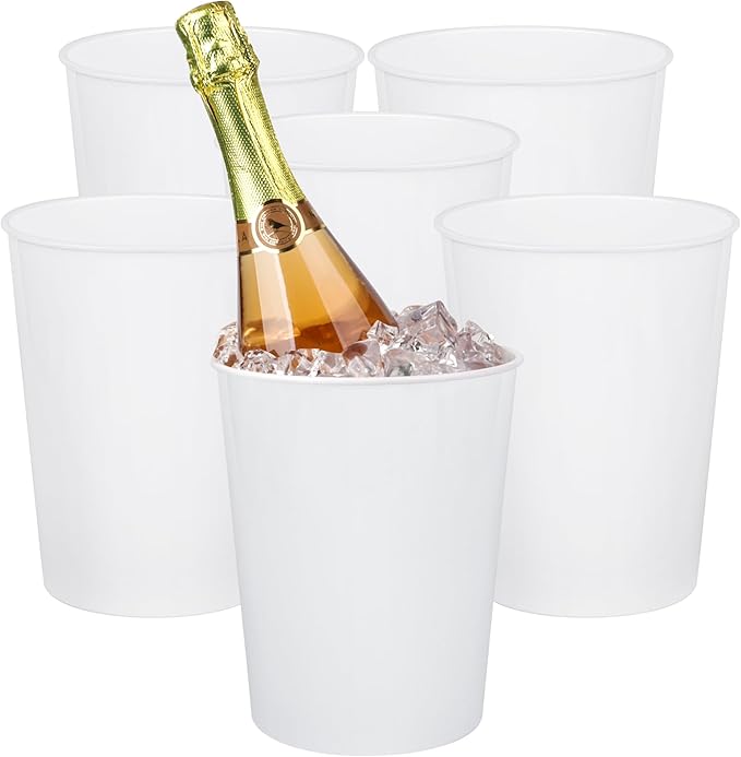 6 Pack Ice Buckets for Parties, Plastic Wine Cooler for Champagne, Beverage, Soda and Beer, Classic Wine Bottle Chiller for Wedding, Versatile Buckets as Vase, Flower Pot or Trash Bin, White