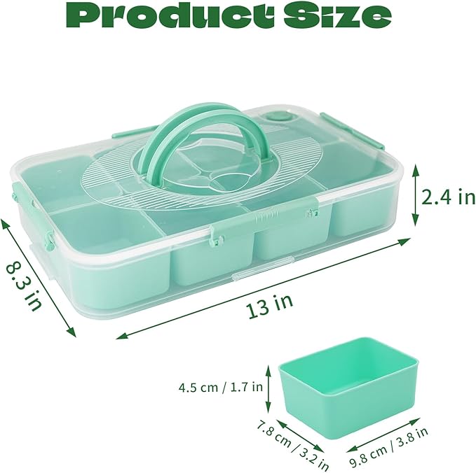Snackle Box Container, Dishwasher Safe Fruit Snack Containers, Divided Serving Tray with Lid for Veggie, Candy, Snackle Charcuterie Plastic Boxes for Kids Adults Travel Picnic
