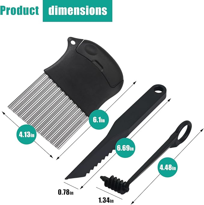 4 Piece Kitchen Spiral And V-Shaped Tools, vegetable peeler,crinkle cutter knife, Multifunctional Kitchen Set, Stainless Steel Manual Kitchen Tools for Creative Food Decoration(black